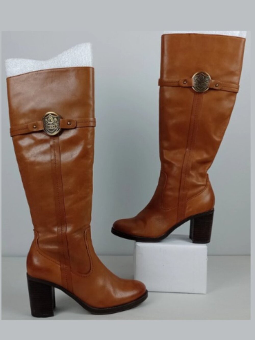 Etienne‎ Aigner Winston Womens 6.5M Brown Zip up Knee High Heel Boots